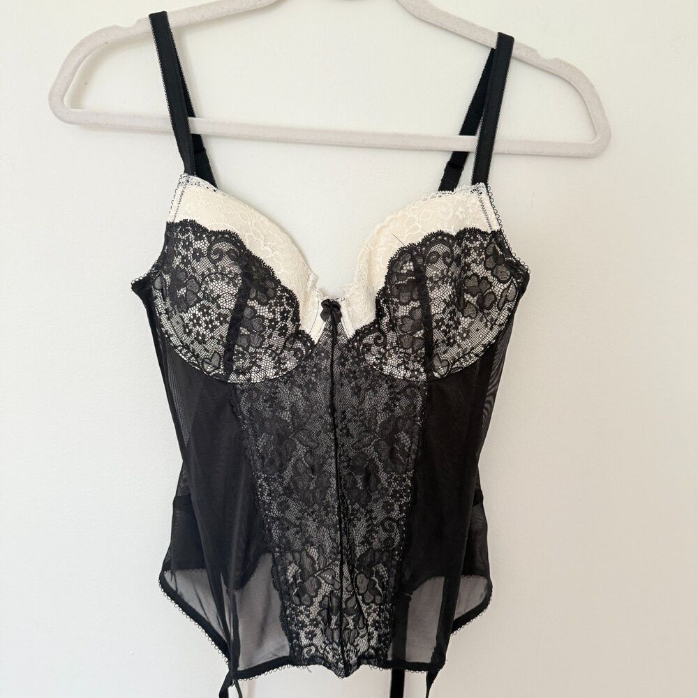 EUC Victoria Secret Y2K Lace Corset Bustier Garter Sheer Bra Sz 36C